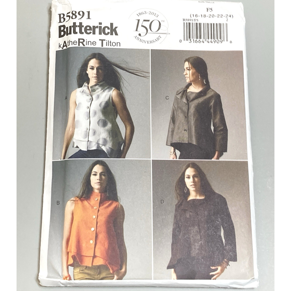 Butterick Pattern B5891 Misses Top, Collars Katherine Tilton Sz 16-24 UNCUT